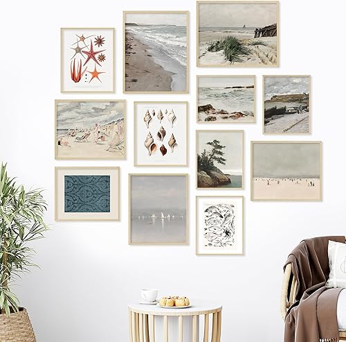 Miniatura 4 de Generic AnyDesign - 12 impresiones artísticas de pared vintage de playa náutica costera, póster de pintura de velero náutico costero, imágenes de