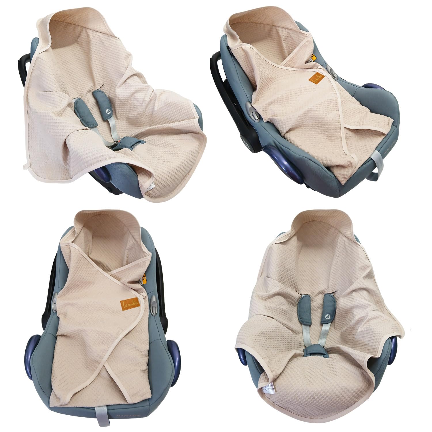 Einschlagdecke aus Waffelstoff für den Sommer 100% Baumwolle Babydecke für Autositz Kuscheldecke Kinderwagedecke Für Kinderwagen Buggys 3 Punkt Gurt (Beige)