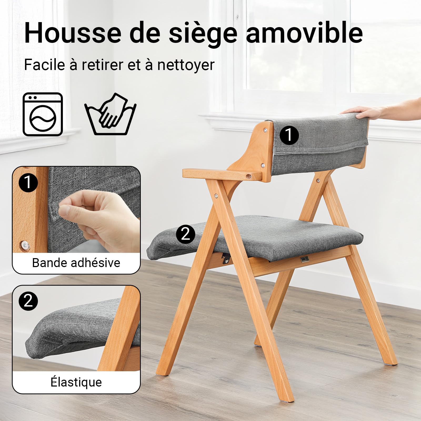 SoBuy Chaise Salle à Manger Pliante avec 2 Coussins, montée, 61,5x56x77,6cm