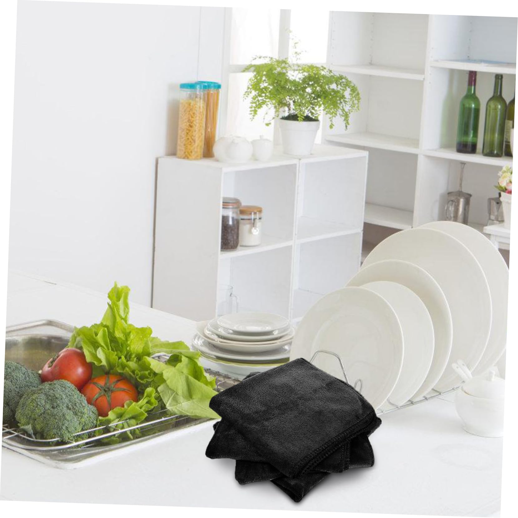 Mikinona 12er-Pack Mikrofaser-reinigungslappen Geschirrtücher Für Auto Und Küche Saugfähige Geschirrtücher Wiederverwendbare Waschlappen Schwarz 40 X 40 cm