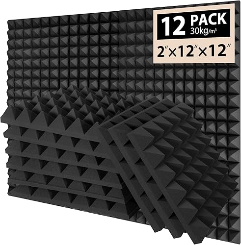 Miniatura 14 de Paneles de espuma acústica, paquete de 48 paneles de 1 x 12 x 12 pulgadas, paneles de insonorización rojos para pared, absorción de ruido y