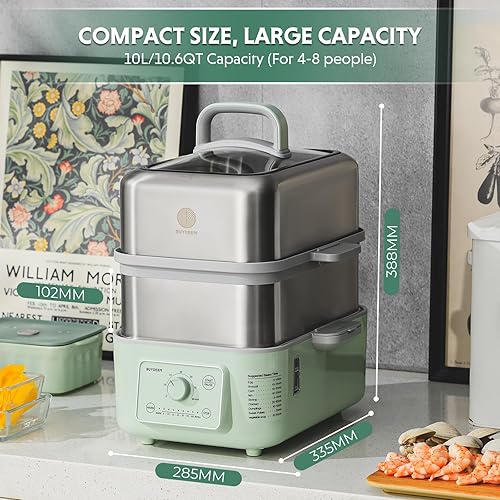 Miniatura 6 de BUYDEEM G52 - Vaporizador eléctrico de alimentos de 2 niveles de 10.6 cuartos de galón para 4-8 porciones, vaporizador de verduras para cocinar,
