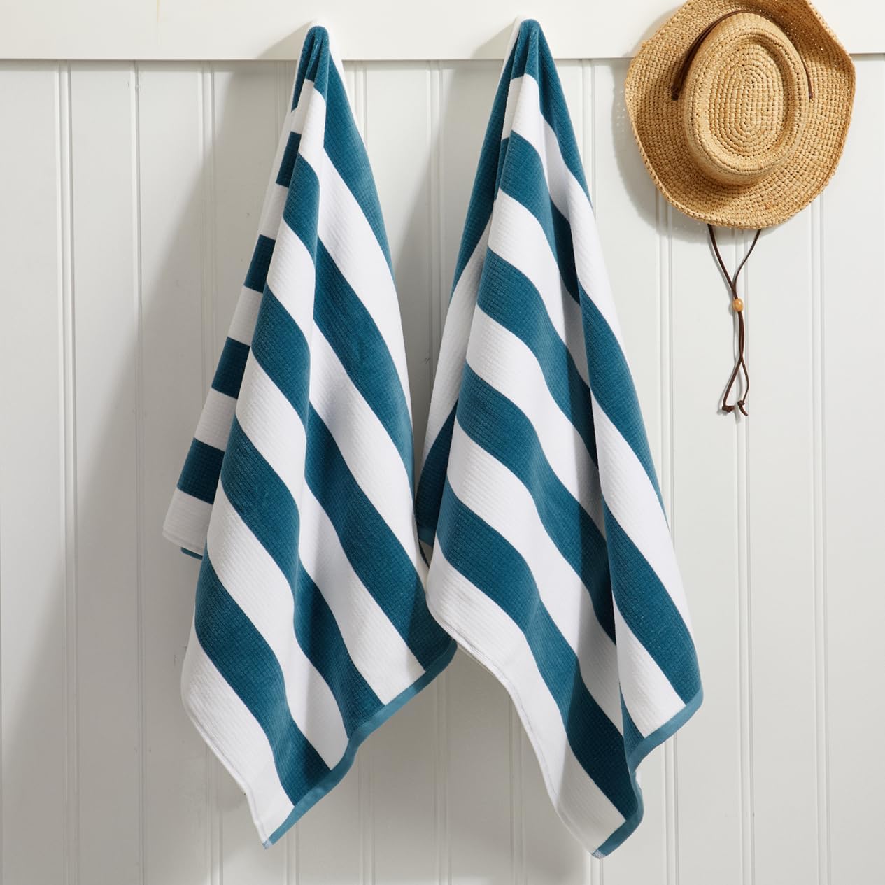 Loon & Lake Sand Resistant Beach Towels Set of 2 | Waffle Weave Reverse to Classic Plush Velour | 2 Pack 30" x 60" | Crafted from 100% Combed Cotton | Wolfeboro Collection - Adriatic Blue - Image 9