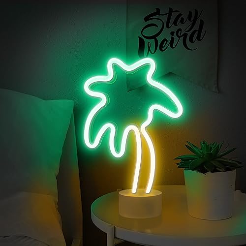 Miniatura 4 de Lumoonosity Palm Tree Lights - Letrero de neón de palmera verde y amarillo para dormitorio, sala de juegos, luz de neón con bateríaUSB, con soporte