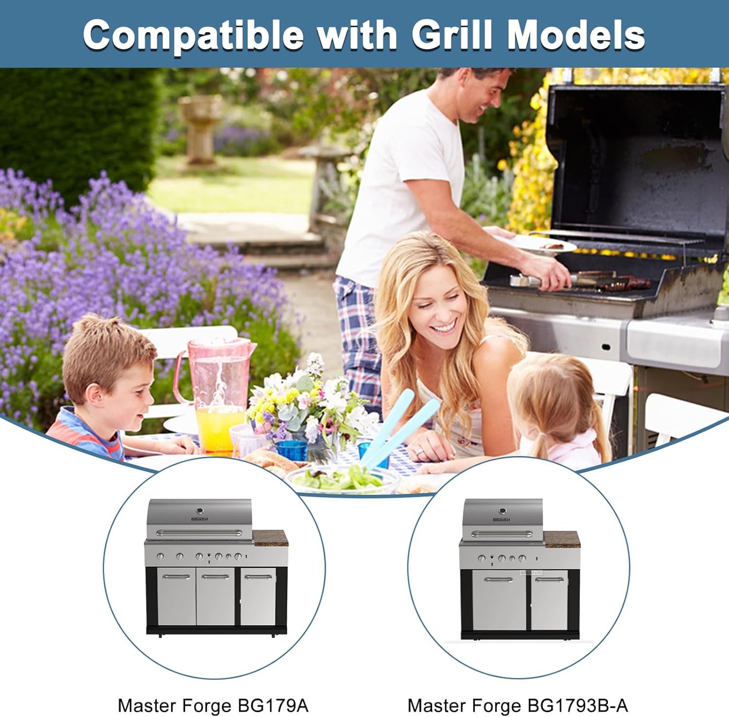 Adviace Replacement Parts for BG179A Master Forge 5 Burner Gas Grill, Replacement for Master Forge BG179A Grates, for Master Forge BG179A Heat Plates