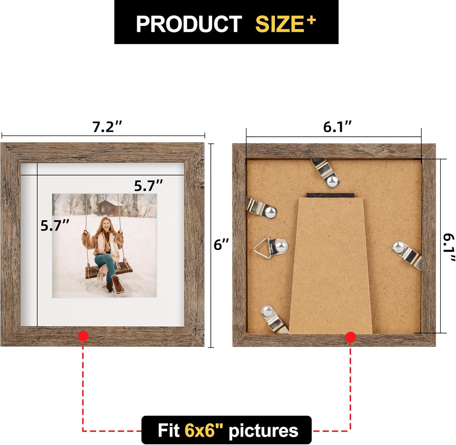 TOFOREVO 6x6 Picture Frames Set of 6 Rustic Wood Grain Photo Frame for Gallery Wall Mounting or Tabletop Display