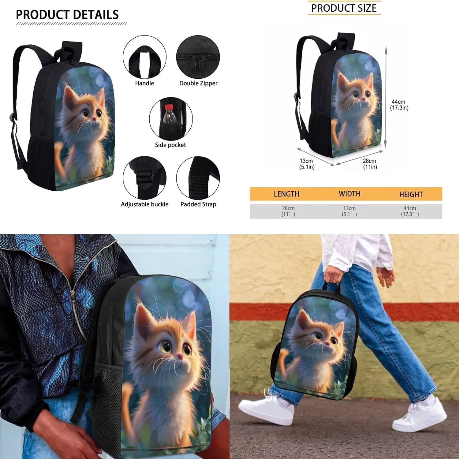 Cat Toddler Girl Backpack and Lunch Box Set Primary Boys Backpacks School Bags with Carrying Handles School Backpack for Teens School Backpack,Travel/Picnic Backpack