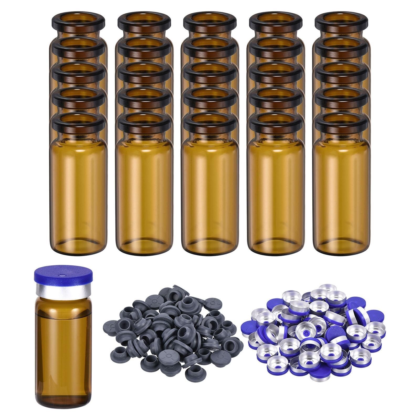 10ml Glasfläschchen, 100 Stück - Leere Probenflaschen mit Kappen & Gummistopfen für Labor & Ätherische Öle(Brown,10ml)