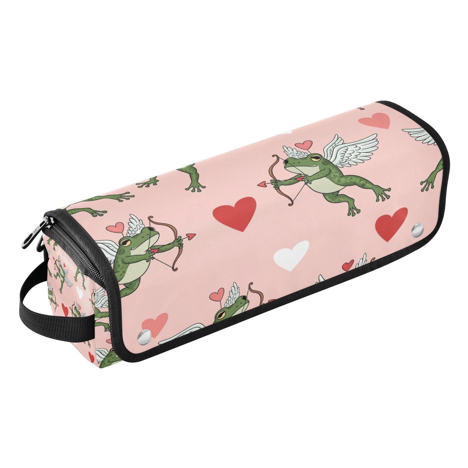 Valentines Cupid Frog Hair Tools Travel Bag Portable Hair Accessory Organizer with Heat Resistant Mat 2 in 1