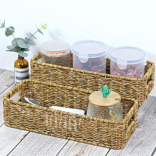 Miniatura 4 de BESTonZON Cesta de almacenamiento tejida de plástico de ratán para cubiertos de cocina, cesta de cubiertos, organizador de cajones de utensilios de