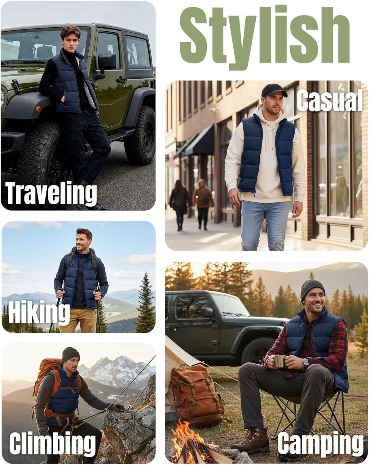 33,000ft Men's Winter Puffer Vest Outerwear Fleece Lined Warm Casual Outdoor Insulated Quilted Sleeveless Jacket - Image 6