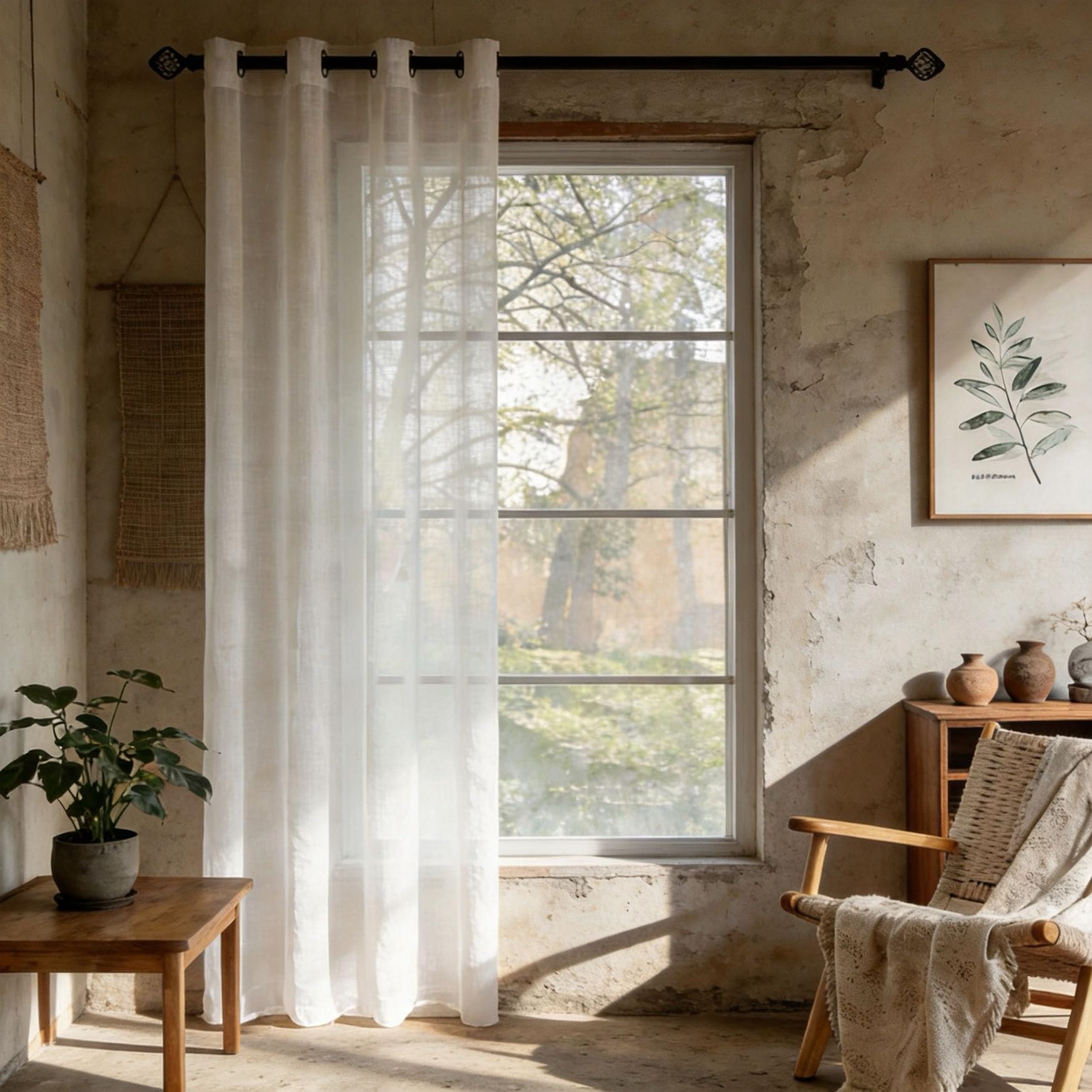 Cortinas translúcidas blancas 190 x 75 cm para salón y dormitorio moderno