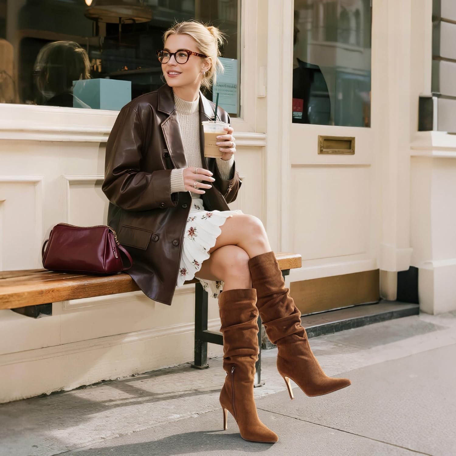 DREAM PAIRS Knee High Boots for Women Pointed Toe Stiletto High Heel Slouchy Suede with Side Zipper Tall Fashion Boots - Image 2