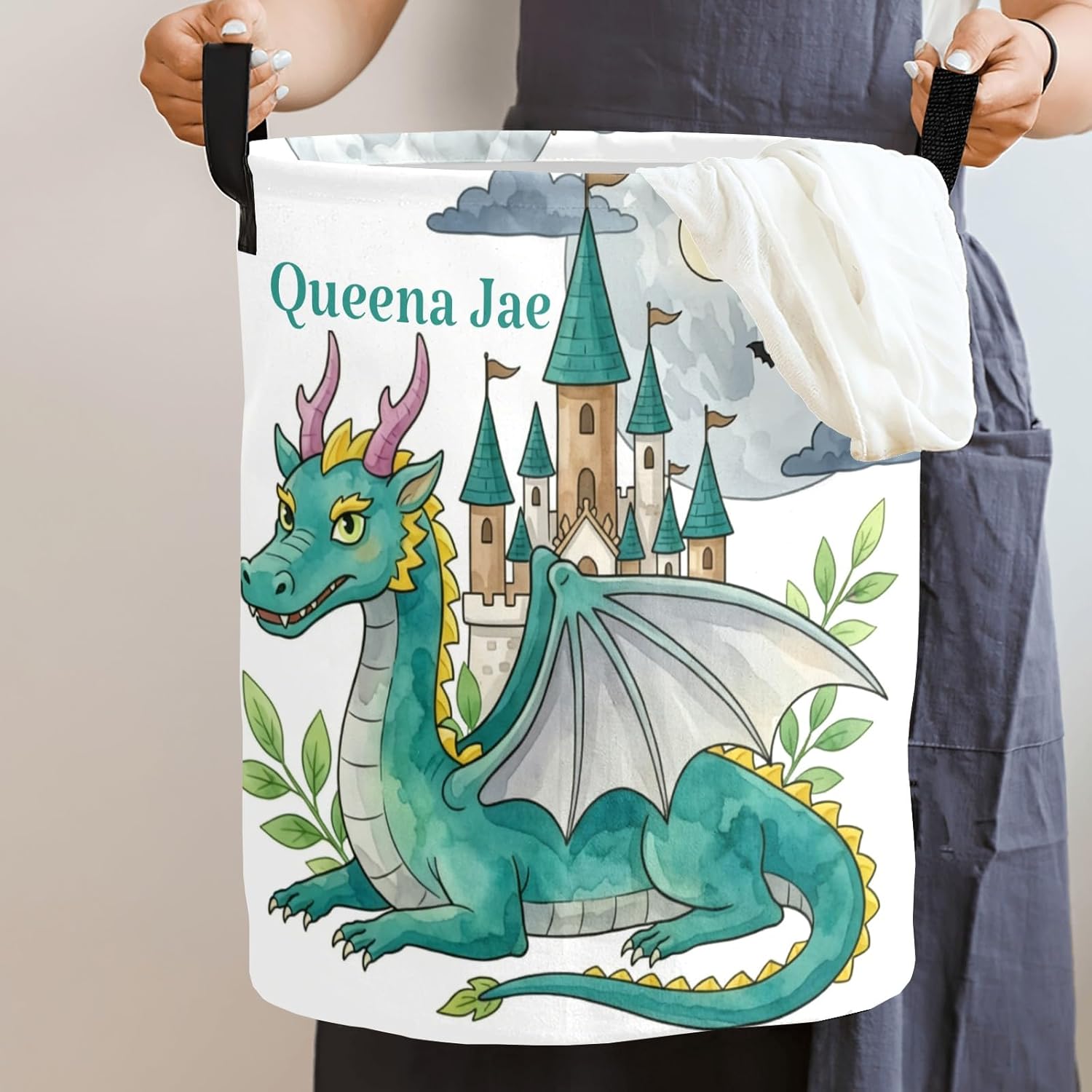 Magical Castle Dragon Storage Bin, Waterproof Oxford Fabric Clothes Basket Organizer for Laundry Hamper,Toy Bins,Gift Baskets, Bedroom, Clothes,Baby Nursery
