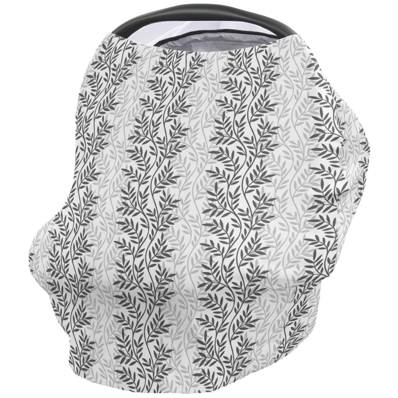 Nursing Cover for Breastfeeding Scarf, Grey Leaves Rustic Baby Car Covers Super Soft Multi Use for Canopy Shopping Cart Cover Blanket Stroller Cover