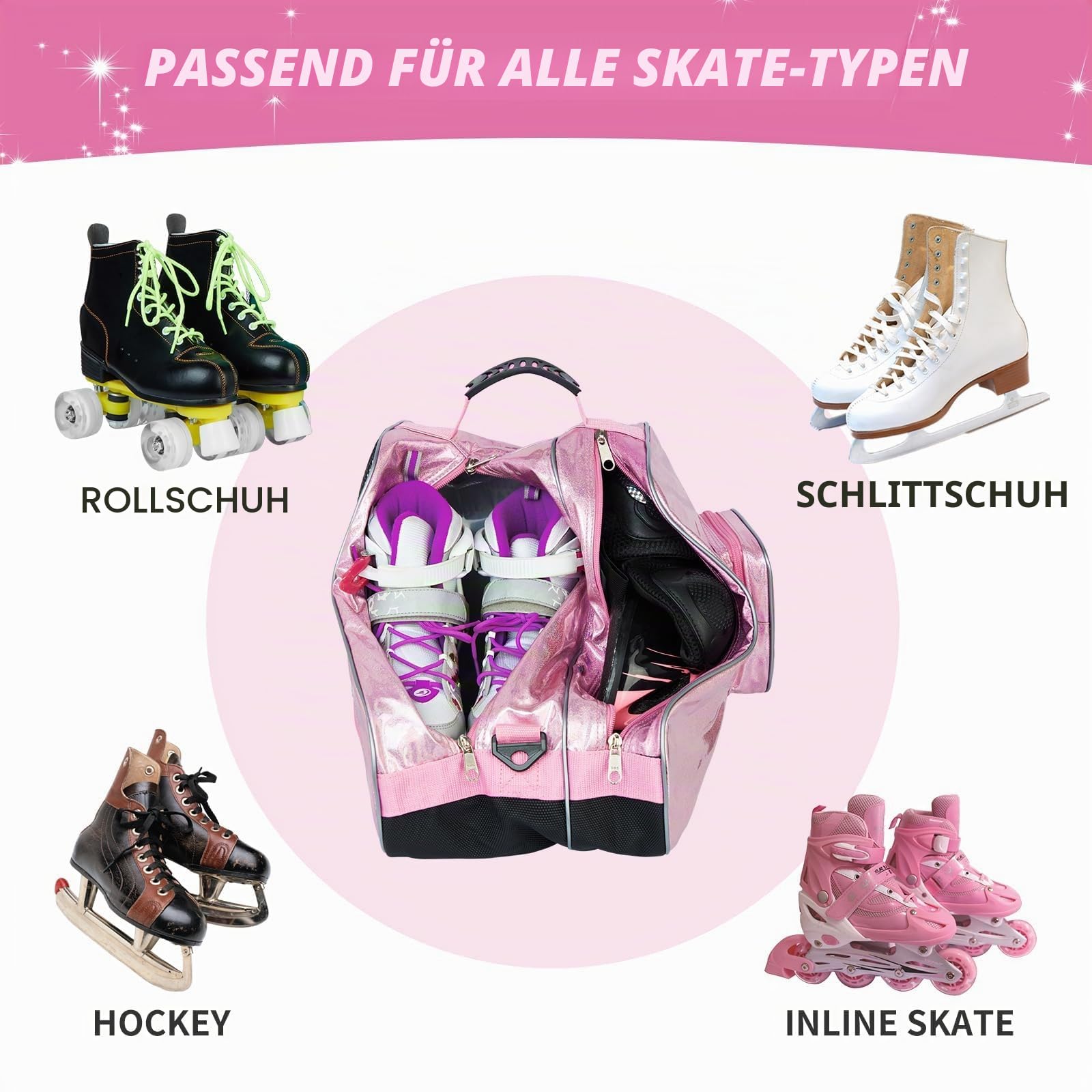 NUKied Rollschuhtasche, atmungsaktive Schlittschuhtasche mit Verstellbarem Schultergurt,Große Kapazität,Passende Inline-Skates, Schlittschuhe, für Kinder und Erwachsene