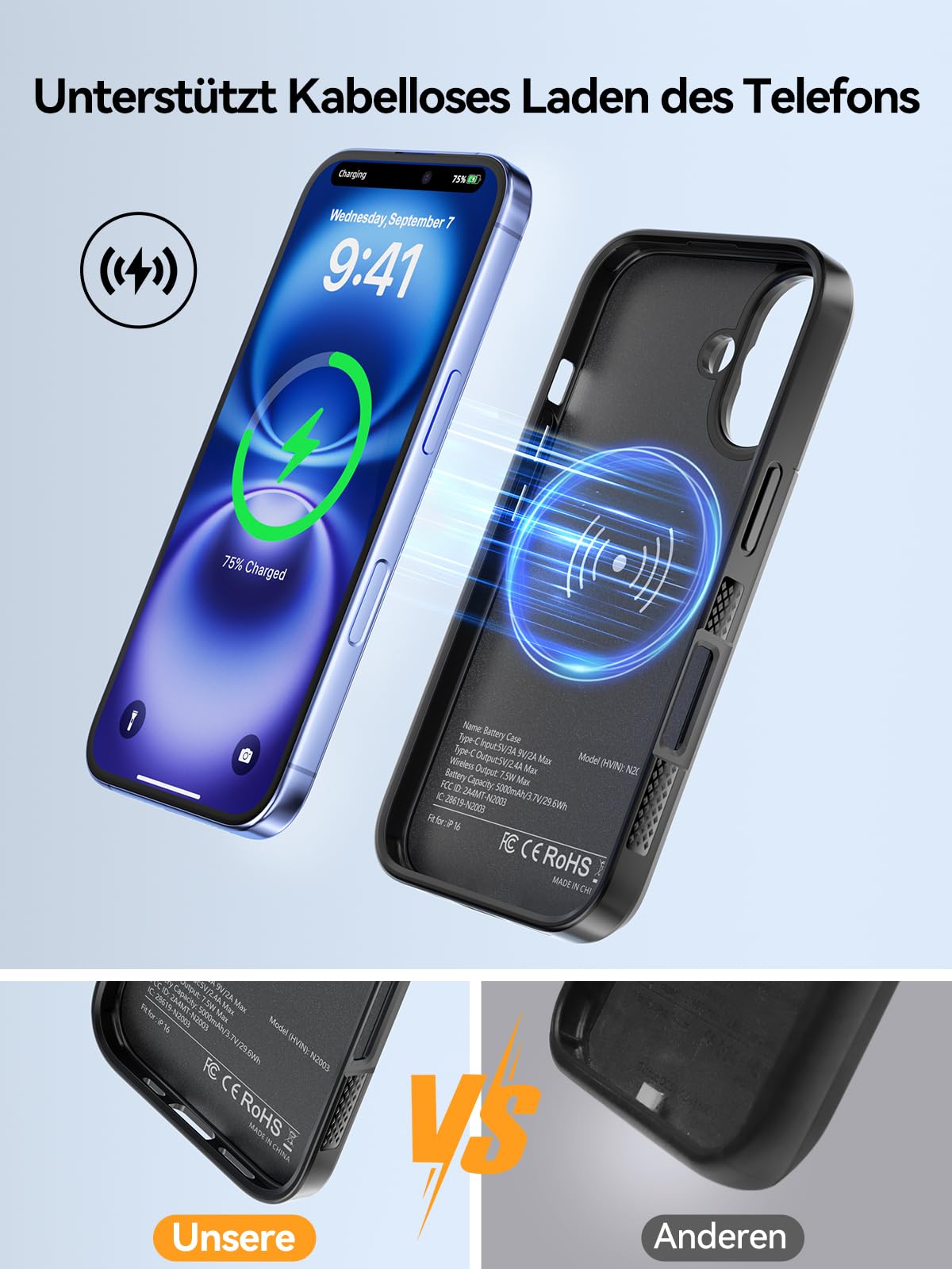 NEWDERY Akkuhülle für iPhone 16 ‌Serie (für iPhone 16)