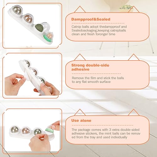 Miniatura 5 de Pelota de hierba gatera para pared de gatos, paquete de 4 juguetes de hierba gatera, bolas Silvervine, juguetes comestibles para gatos lamen,