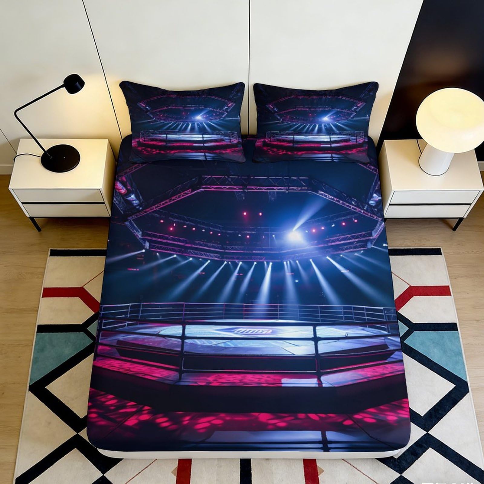 Jqzkxnhpbr Style-3 3D Printed Stadium Night Lights Fitted Sheet Microfiber Soft Decorative Futuristic Bed Cover For Bedroom Guest Room Mattress Protection 90X200x25cm