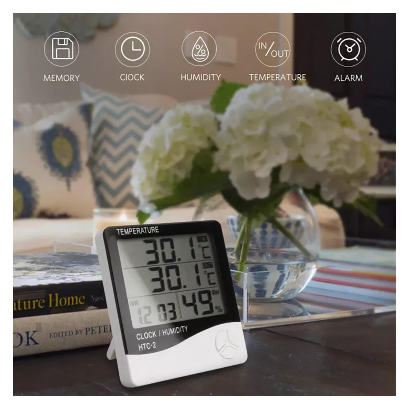 Termohigrómetro electrónico Digital LCD, medidor de Temperatura y Humedad, termómetro para Interiores y Exteriores, higrómetro, estación meteorológica, Reloj