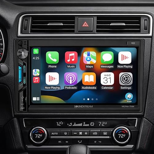Miniatura 2 de Soundstream Estéreo de Coche Doble DIN VRCPAA-7DRM – Unidad principal Apple CarPlay y Android Auto de 7 pulgadas, estéreo Bluetooth para coche, AUX,