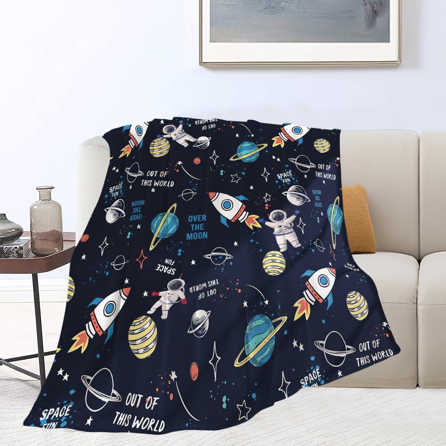 SweetFox Space Astronaut Blanket Space Rockets Planet Throw Blanket Gifts for Girls Boys Super Warm Soft Plush Lightweight Fleece Flannel Winter Couch Bedding for Baby Kids Adults Women 50"X40" - Image 2