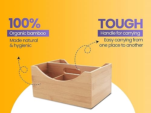 Miniatura 7 de YBM Home Organizador de utensilios de bambú con servilletero y asa, cesta de picnic de madera para cocina y viaje de campamento, 361