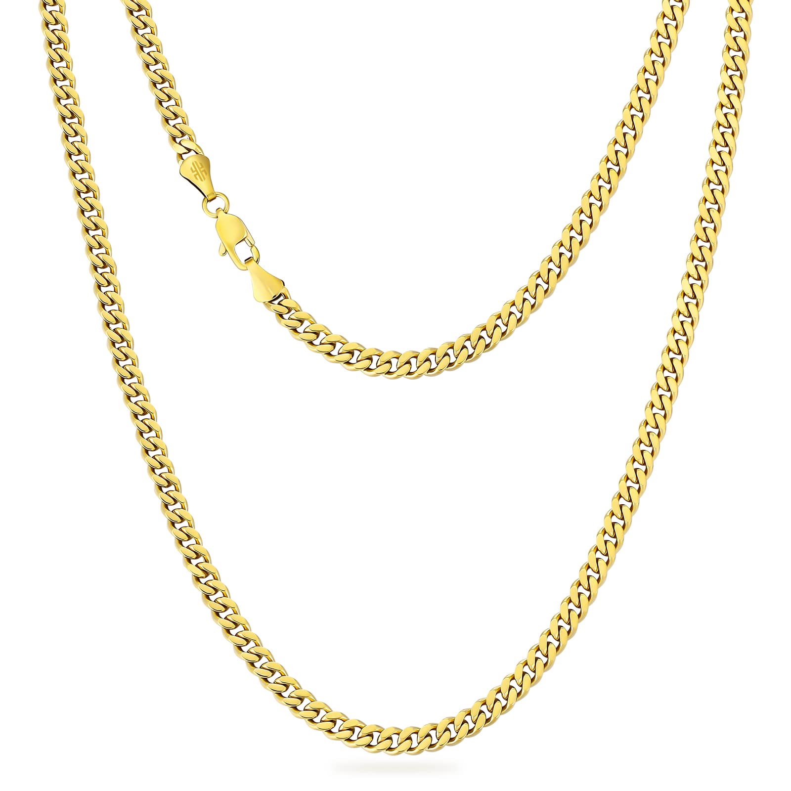 KRKC&CO Men’s Chain Necklace, 14K Gold Plated Stainless Steel Cuban Link Chains 2/3/4/5mm, Christmas Gifts Anti-Tarnish Nickel-Free Flat-Cut, Thin Gold chain Silver Chain Birthday Gift for Man Unisex