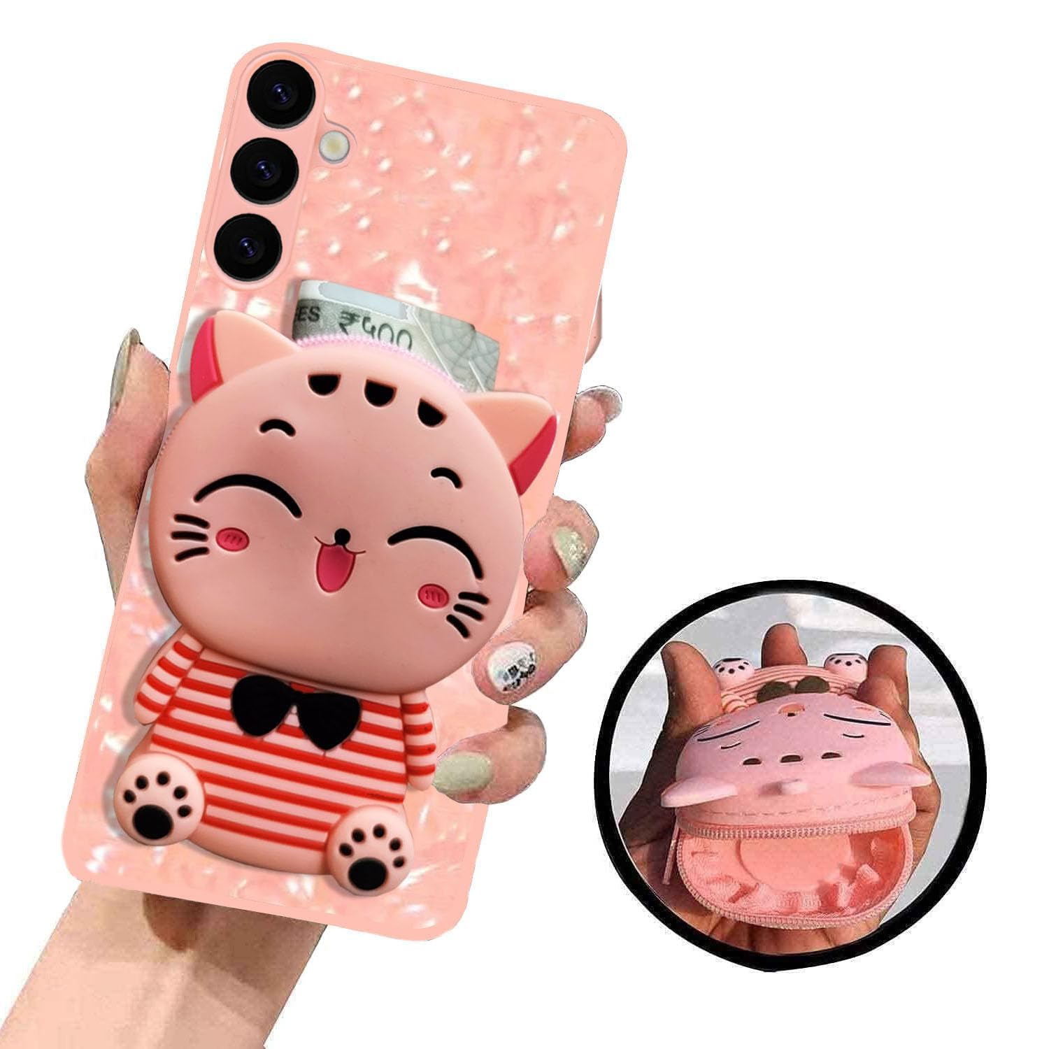 KC Back Cover for Samsung Galaxy A15 5G, Cute Cartoon Lucky Cat Stripe Kitten with Purse Soft Bumper Silicone Shockproof Case (Pink) (B0D1XPQPPD) Amazon Price History, Amazon Price Tracker