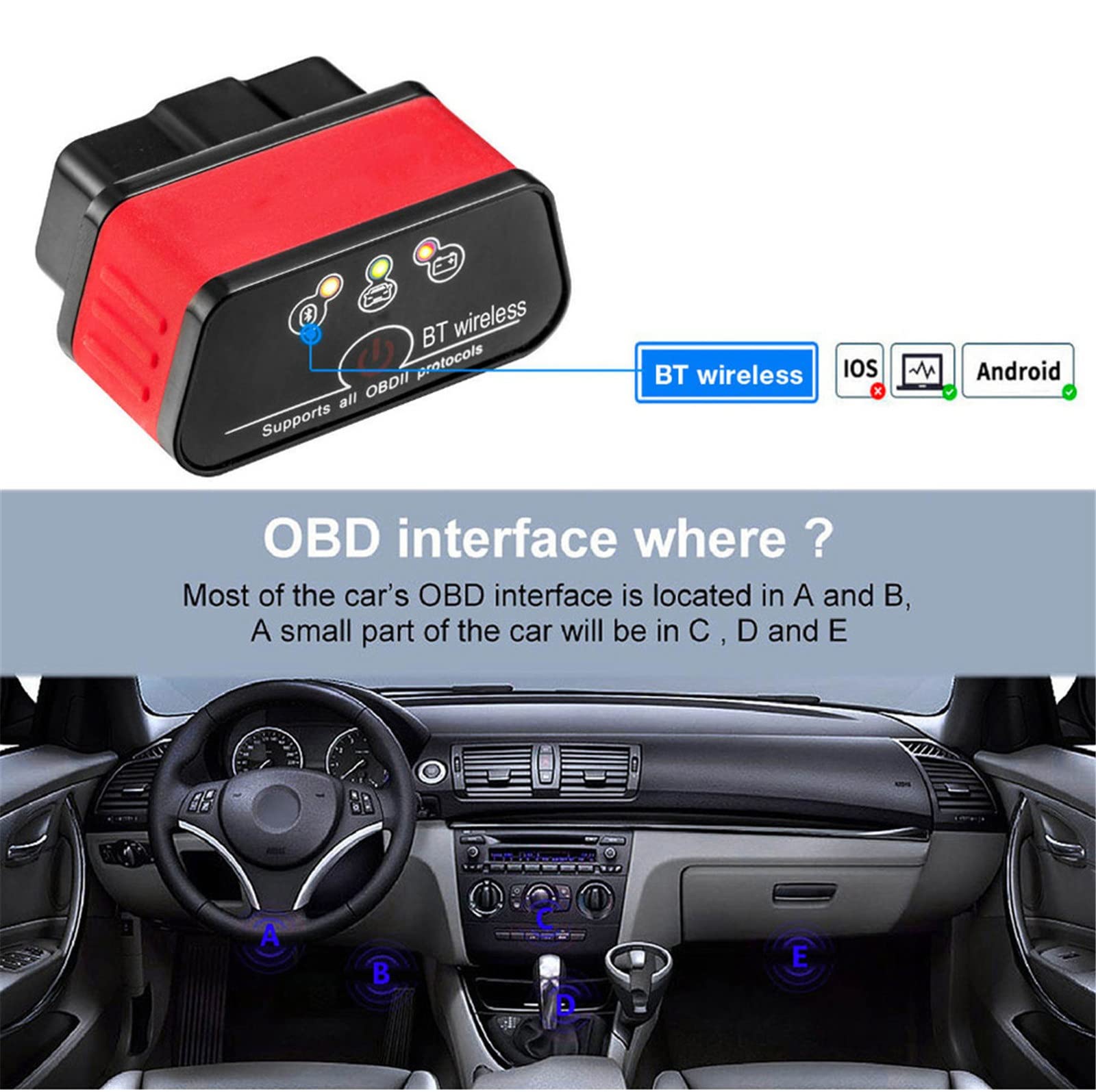 Narzędzia Diagnostyczne Bluetooth OBDII ELM 327 Auto Czytnik Kodów OBD2 Obsługa Skanera Samochodowego J1805 V1.5 PIC18F25K80 Chip Dla Androida (Color : Orange)