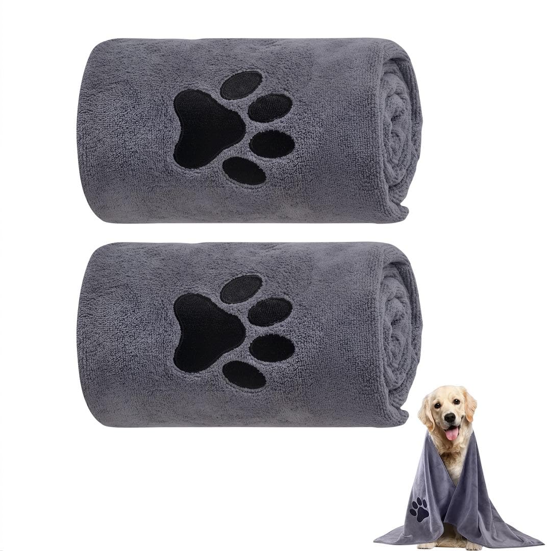 VBVOO 2 Pack Quick Drying Dog Towel, Microfibre Pet Bath Towel 30 x 60 cm