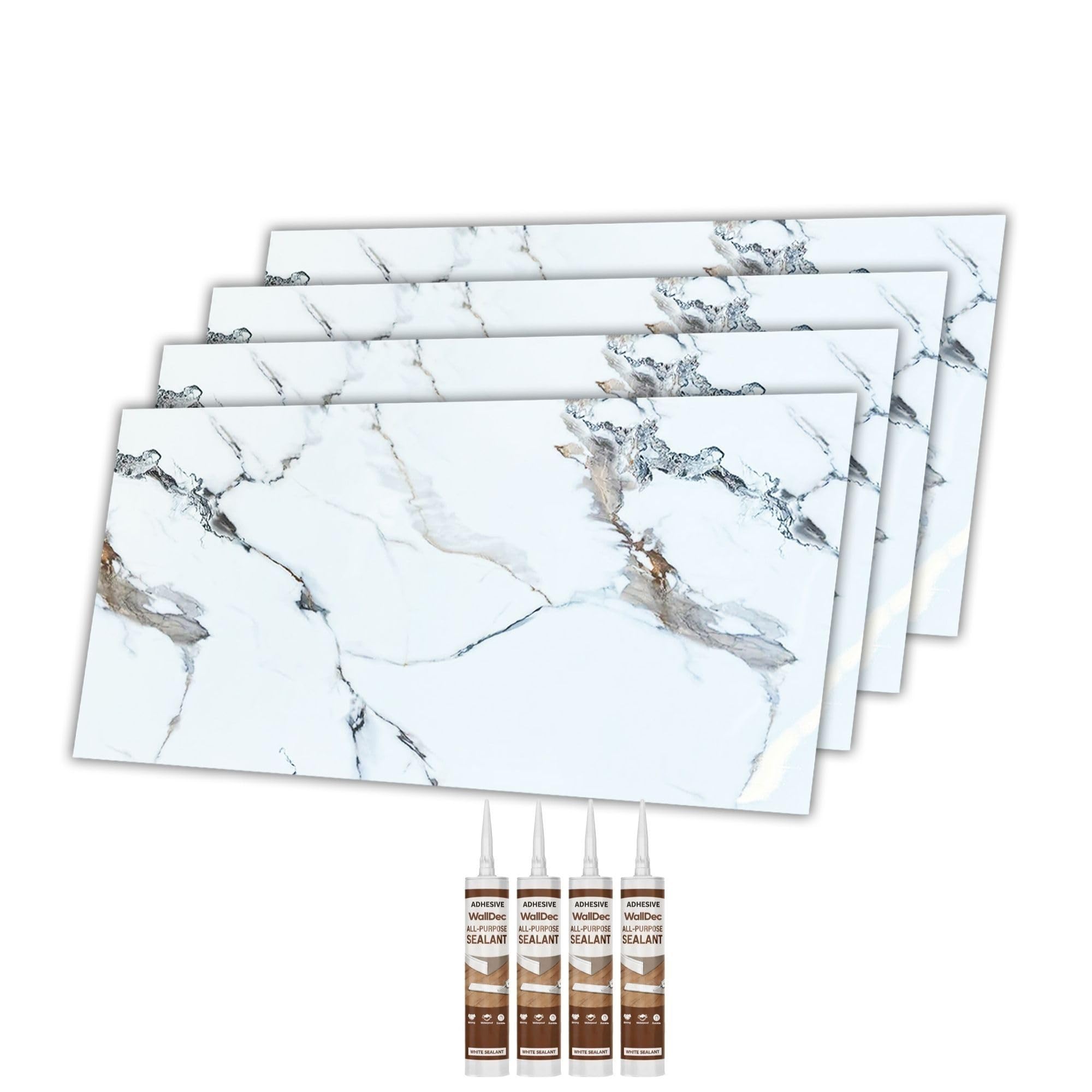 WallDec Marble Effect Wall Panels 120 x 60 cm(47.2 x 23.6 Inches), PVC Marble Look Wall Cladding, Waterproof Panels for Kitchen Splashbacks, Bathroom Walls & Interior Decoration, Easy DIY Installation