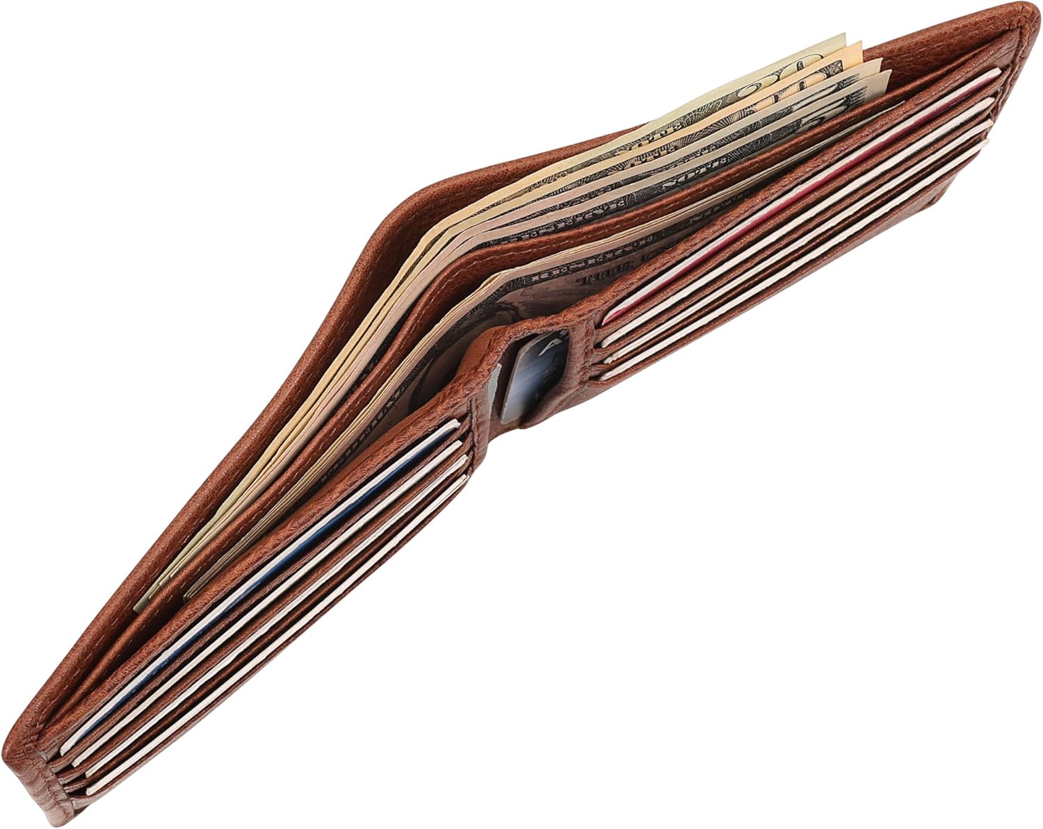 Mens Genuine Leather Bifold Wallet RFID Blocking 8 Credit Card Slots 2 Sections for Bills & 2 Additional Slots | Tan - Image 7