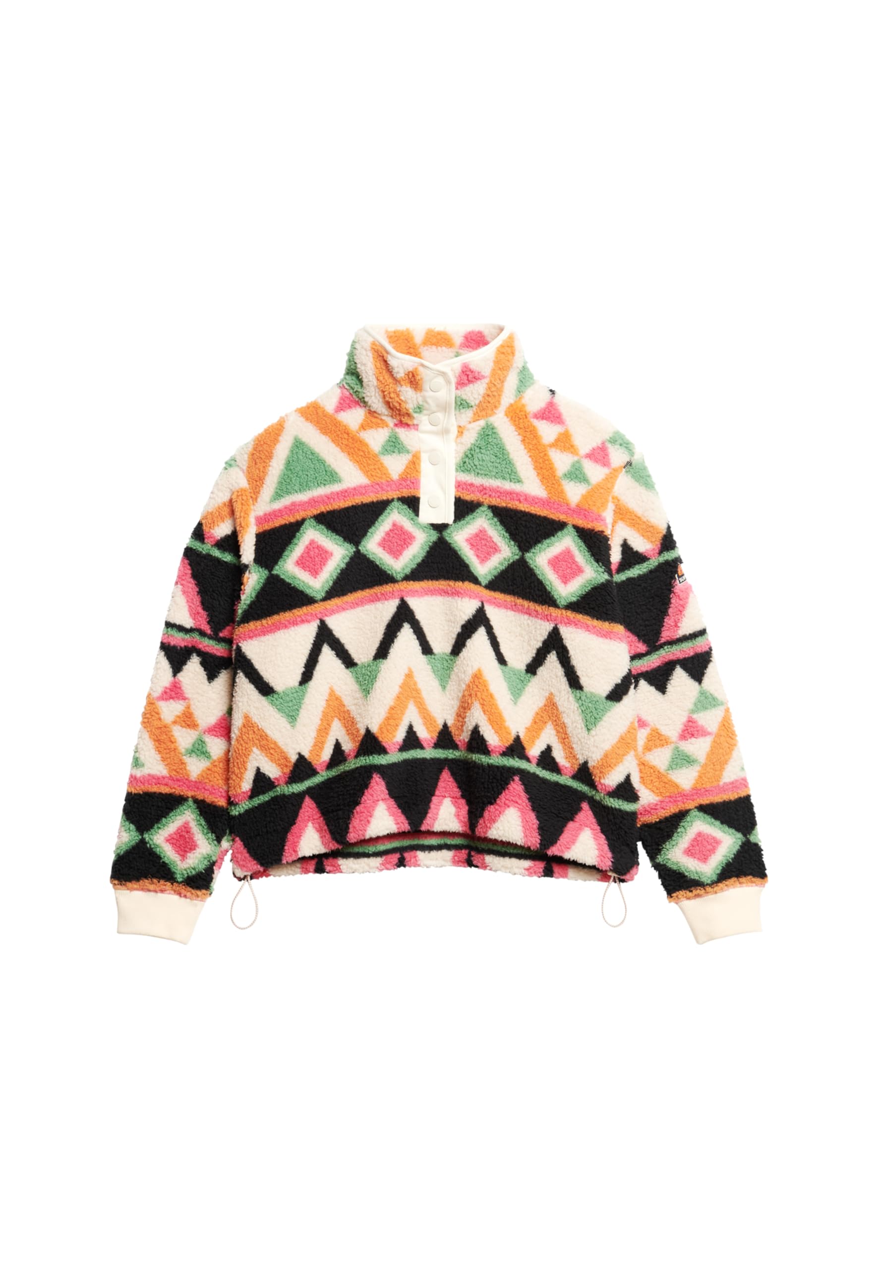 Superdry Women's Beige Printed Tunisian Collar Fleece
