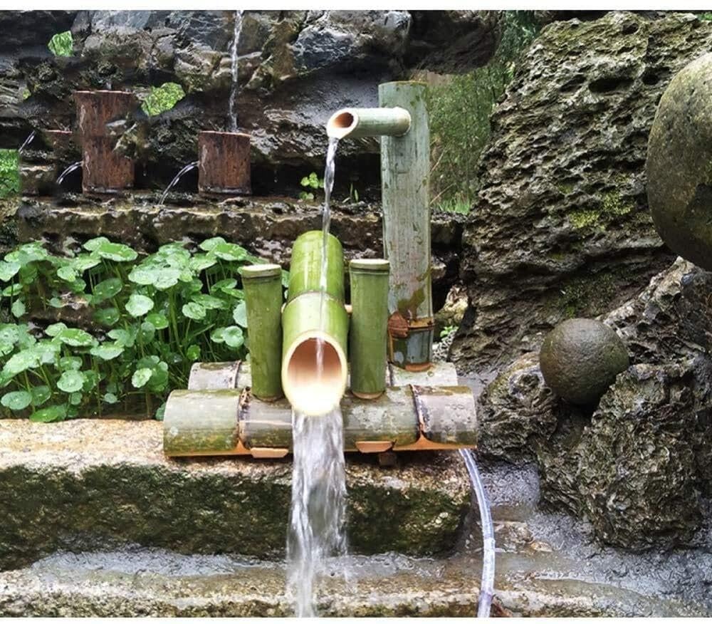 Cascade pour Étang de Jardin, Kit de Fontaine en Bambou Solaire, 35CM - Fontaine d'Eau Extérieure pour Jardin Japonais