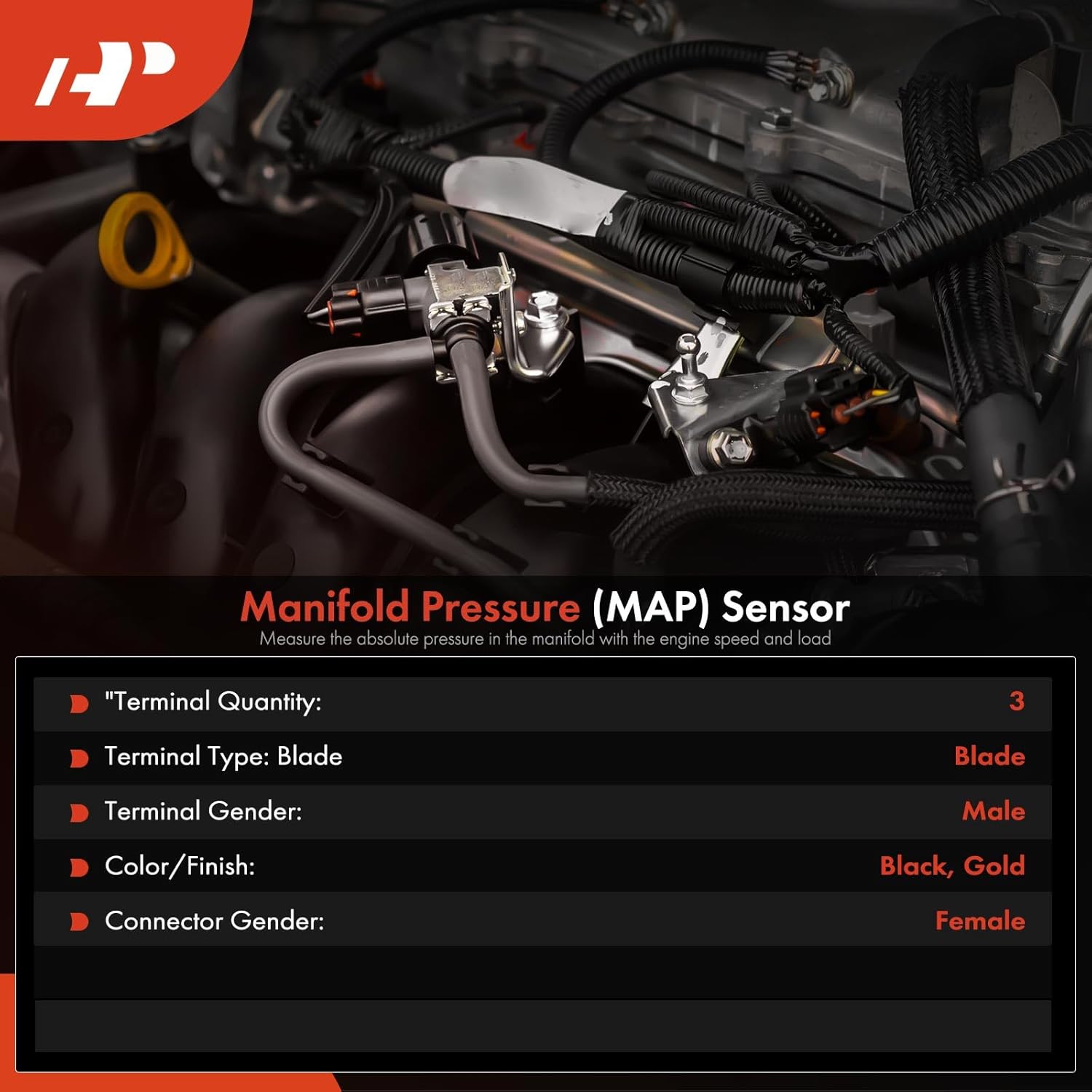 A-Premium Turbocharger Boost Pressure Sensor [3 Pins] Compatible with Ford, Freightliner, International Harvester, Volvo, Western Star, Sterling Truck, Peterbilt, Oshkosh Motor Truck Co. & Kenworth