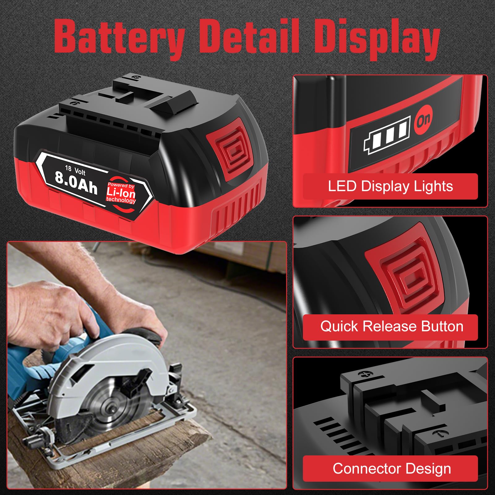 2X 8000mAh GBA Ersatzakku für Bosch Akku 18V 8ah + Ladegerät kompatibel für Bosch Professional 18V System Akku-Werkzeuge Nicht kompatibel mit grünen Werkzeugen
