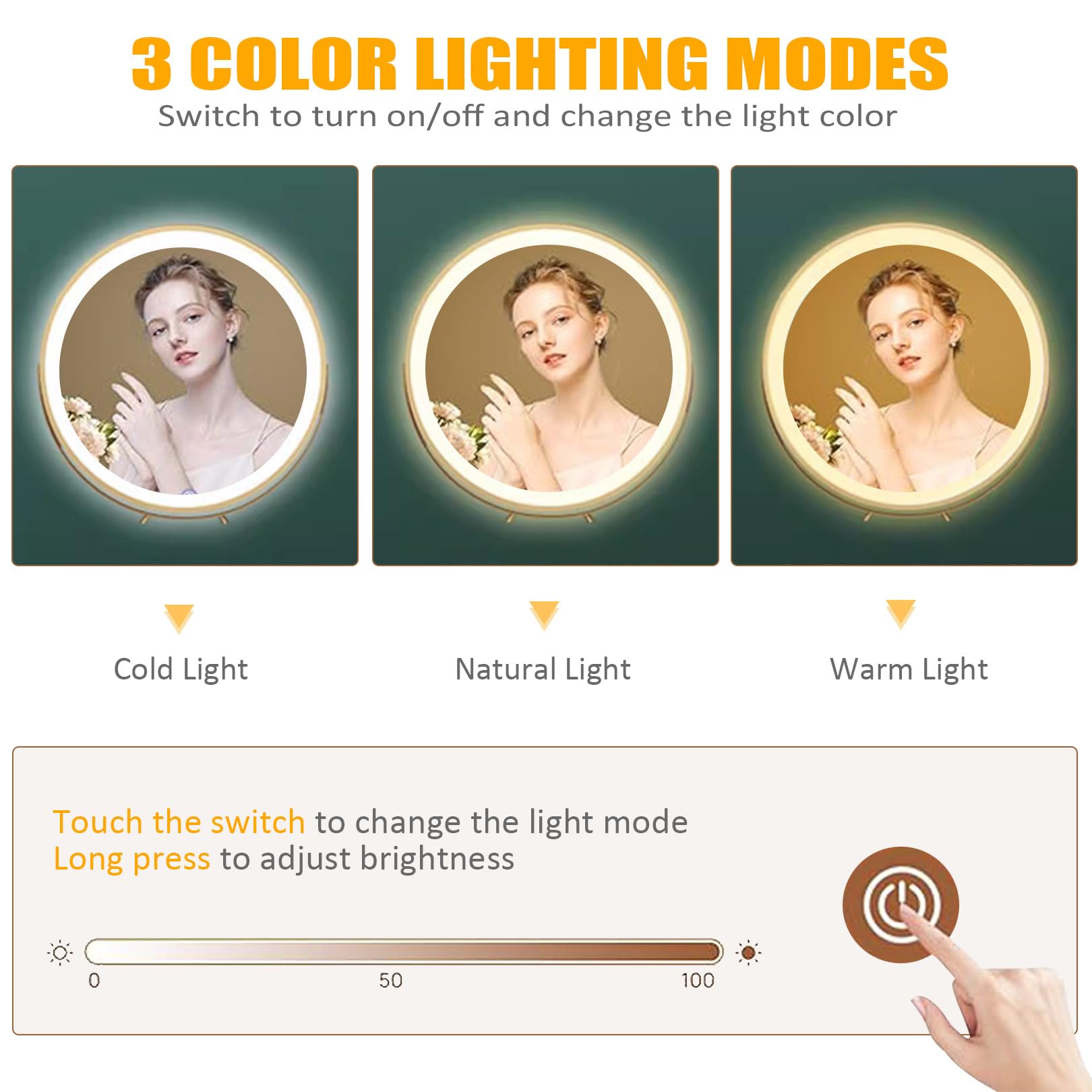 Mobile da trucco bianco con specchio, 5 cassetti, 3 modalità di illuminazione, 100 cm, elegante mobile per camera da letto per gli amanti del trucco, design salvaspazio, elegante tavolo da toeletta