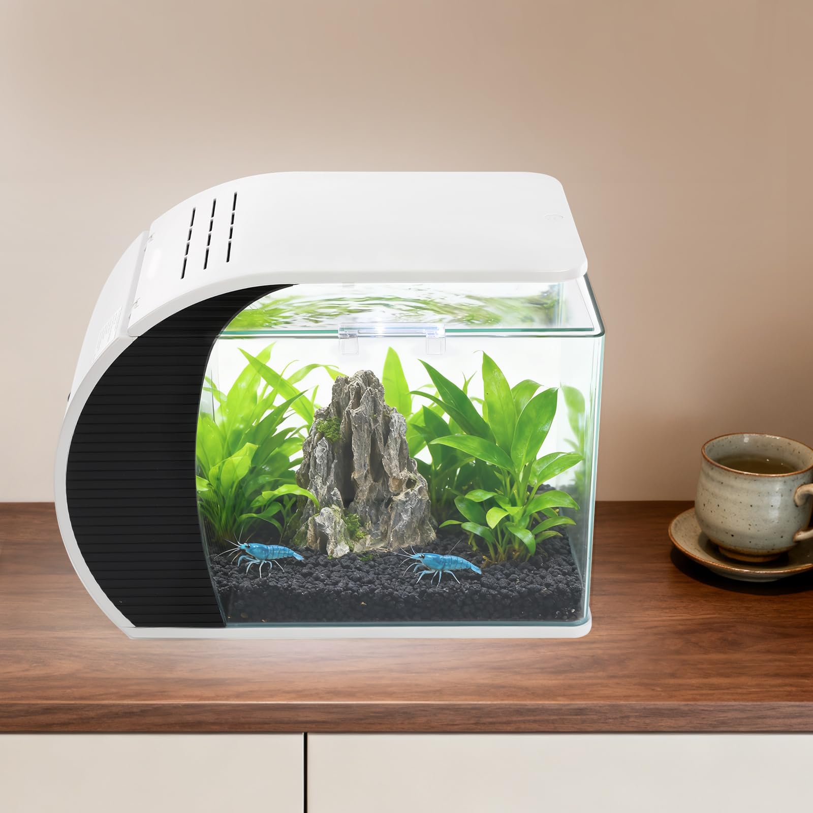 Acquario moderno Nano Acquario da 19 l, 3,2 W, con 4 colori di illuminazione a LED, silenzioso da tavolo con pompa, filtraggio e ossigenazione e circolazione, altezza max: 0,6 m, Q.max: 200 l/h