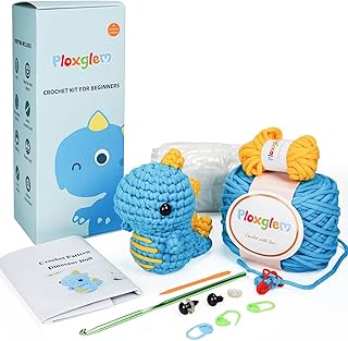 Crochet Kit for Beginners: DIY All in One Crochet Knitting Kit/Learn to Crochet Set for Adults and Kids with Easy to Crochet Yarn and Hook Step-by-Step Video Tutorials-Cute Dinosaur