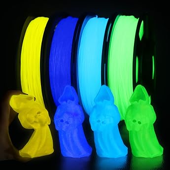 EONO 3D Printing Glow in the Dark TPU Filament Set 4 x 250 g Noctilucent Flexible TPU 95A UV-Active & Shockproof for FDM 3D Printing Colours Blue Green Purple Yellow Ideal for Models Decorations & DIY