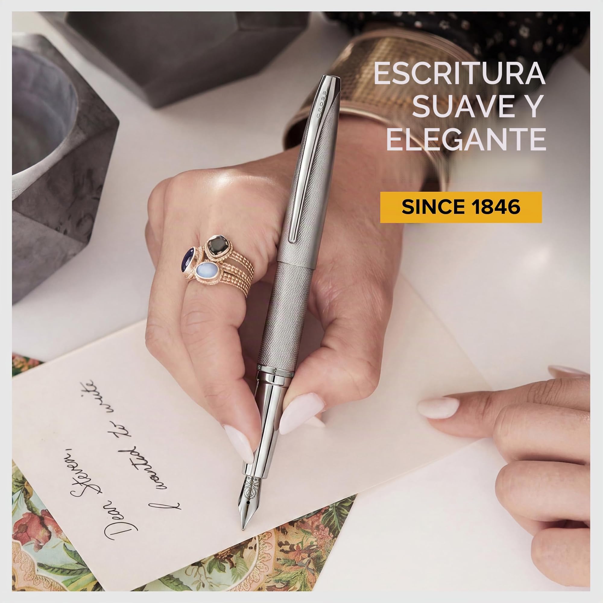 Cross 886-46FJ Pluma Estilográfica ATX Plumín Punto Fino Cepillado con Grabado de Diamante y Detalles PVD, Gris Titanio