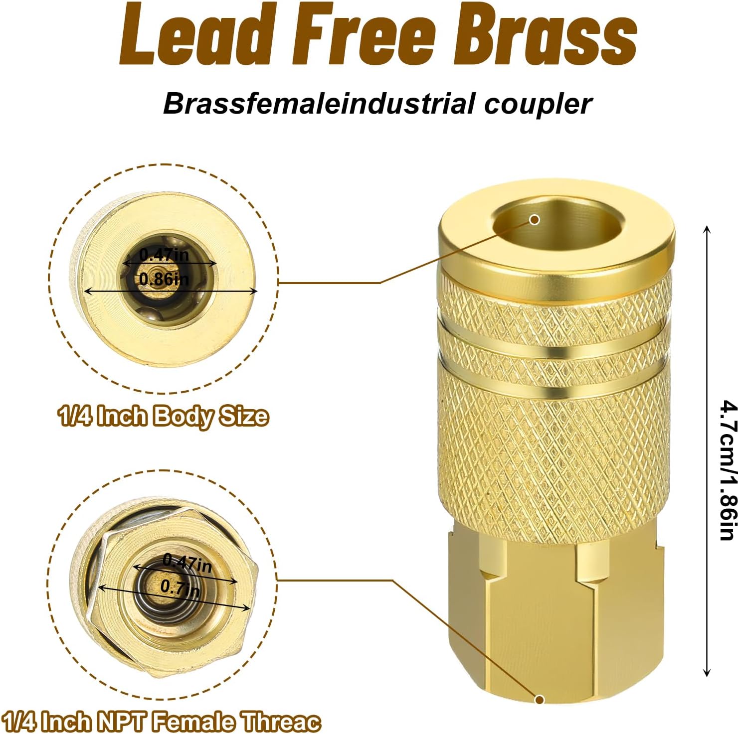 10pcs 1/4 air hose fittings Brass 1/4 quick connect fittings,Brass Air Compressor Accessories Fitting,Hose Quicks Connects Fitting Basic Flow Quick Connect Airs Coupler