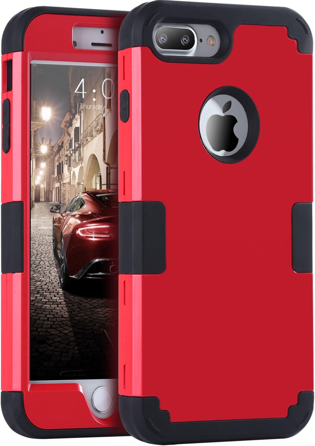 BENTOBEN iPhone 8 Plus Case, iPhone 7 Plus Case, Heavy Duty Slim Shockproof Drop Protection 3 in 1 Hybrid Hard PC Cover Soft Rubber Bumper Protective Phone Case for iPhone 8 Plus/7 Plus Black/Red