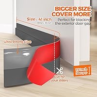 Vista 4 de Holikme Burlete para puerta de 41 pulgadas, para debajo de la puerta, bloqueador de corrientes de aire para puertas, tapón de ruido, adhesivo Gris