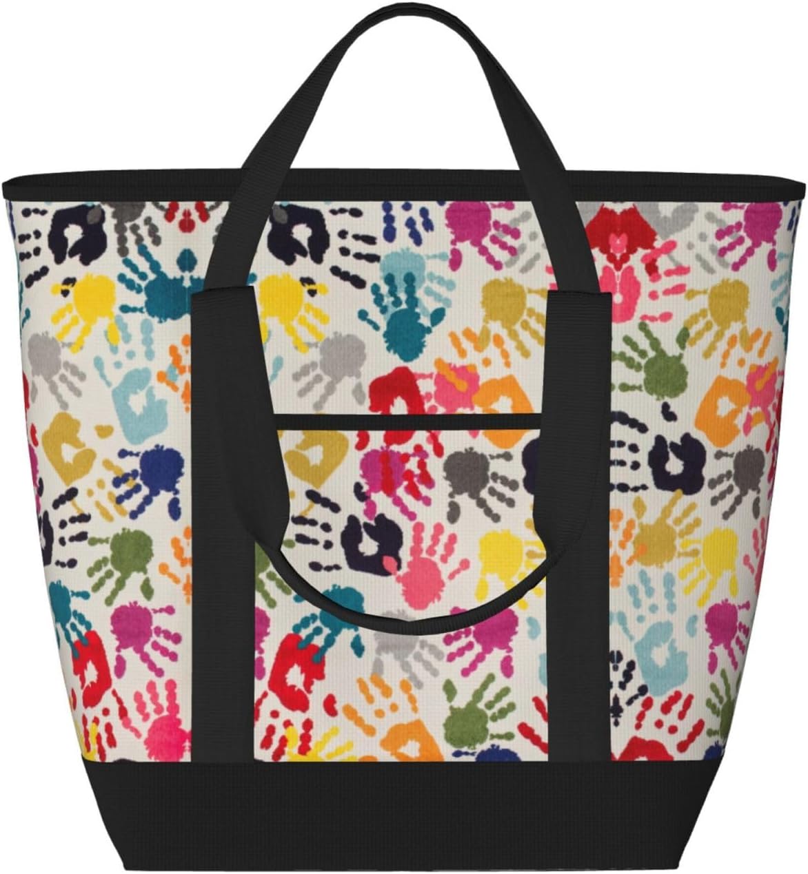 Hand Print Print Large Cooler Bag Tote Bag,Reusable Grocery Bag,Lunch Box Bag, For Picnic Beach Camping