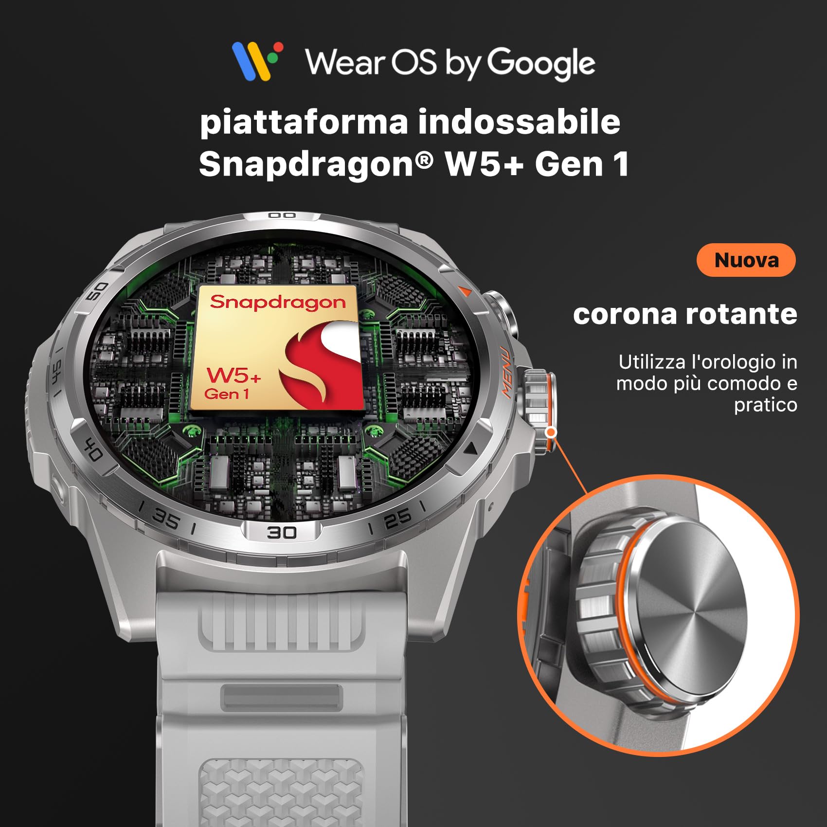 Ticwatch Atlas Smartwatch Android Wear OS 90 ore di batteria 110+ modalità di allenamento Mappa termica Rilevamento cadute Health Fitness Tracker 5ATM Bussola GPS Solo Android Compatibile Grigio
