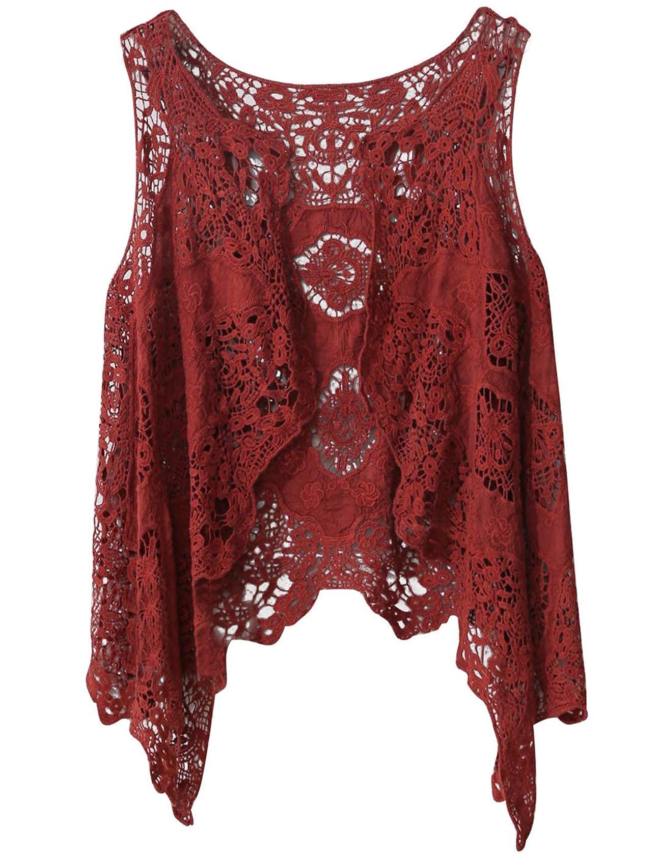 Flygo Women's Open Front Cotton Crochet Lace Boho Hippie Butterfly Vest Cardigan Coverup Sleeveless Irregular Hem