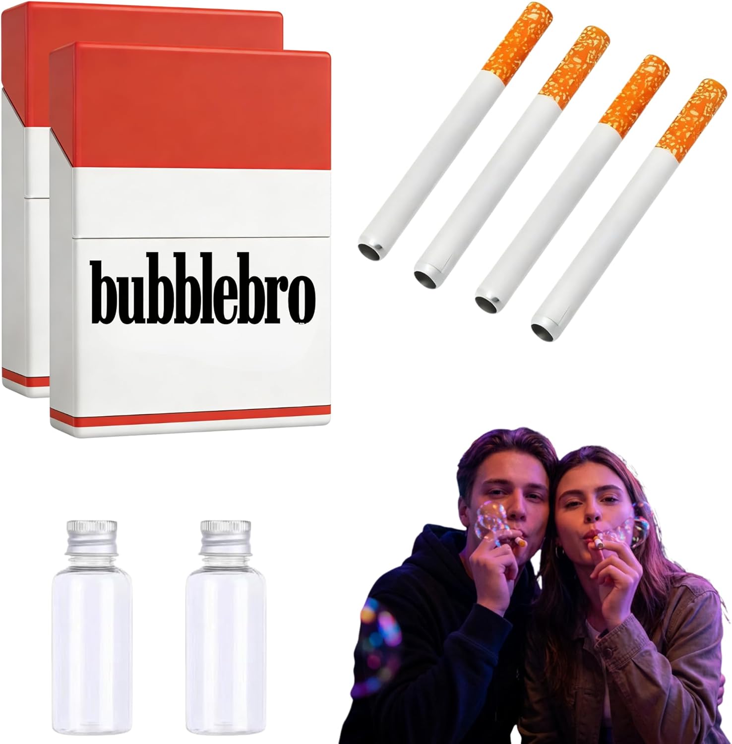2Pcs Bubble ToyCigarette, Bubble BlowingCigarette Stress Relief Toy, Fake BubblesSmokeCigarettes Pack Blower, Blow BubblesCigarettes Sticks with Liquid Relaxation Birthday Party Gift