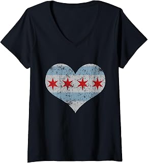 Women's Vintage Flag of Chicago Heart Home Men Women Kids V-Neck T-Shirt
